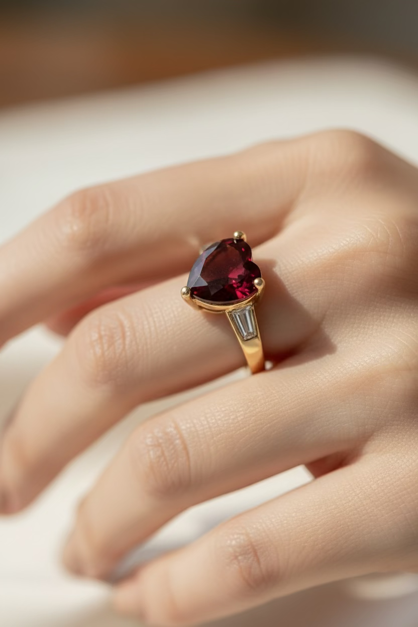 14K RED HEART GEMSTONE RING X001200405