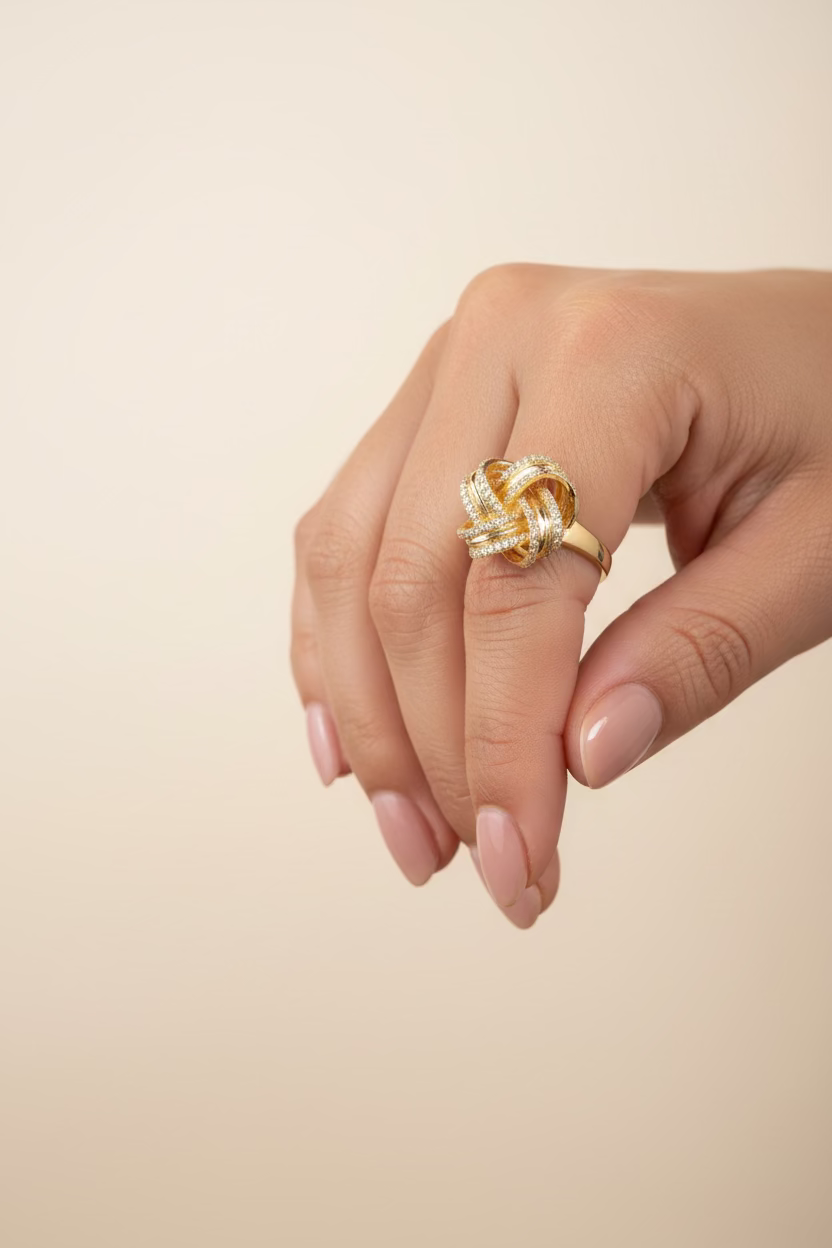 14K WOVEN BASKET "CZ" RING