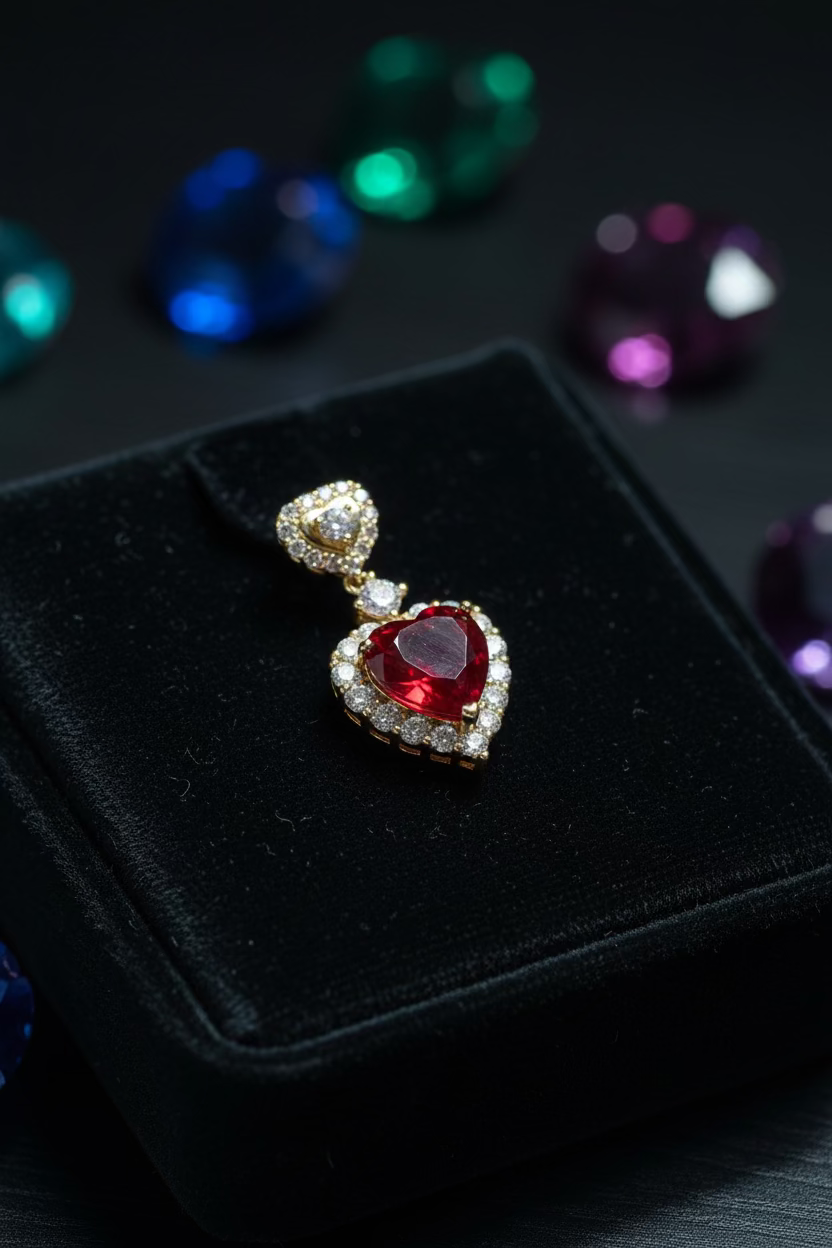 14K HEART-CUT RED GEMSTONE PENDANT
