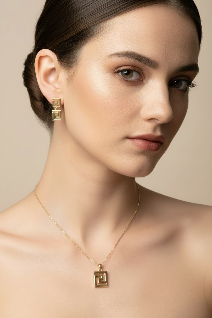 14K TWO SET GREEK KEY DESIGN EARRING/PENDANT AT-01550001