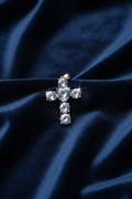 14K CRYSTAL HEART AND ROUND CUT CROSS PENDANT