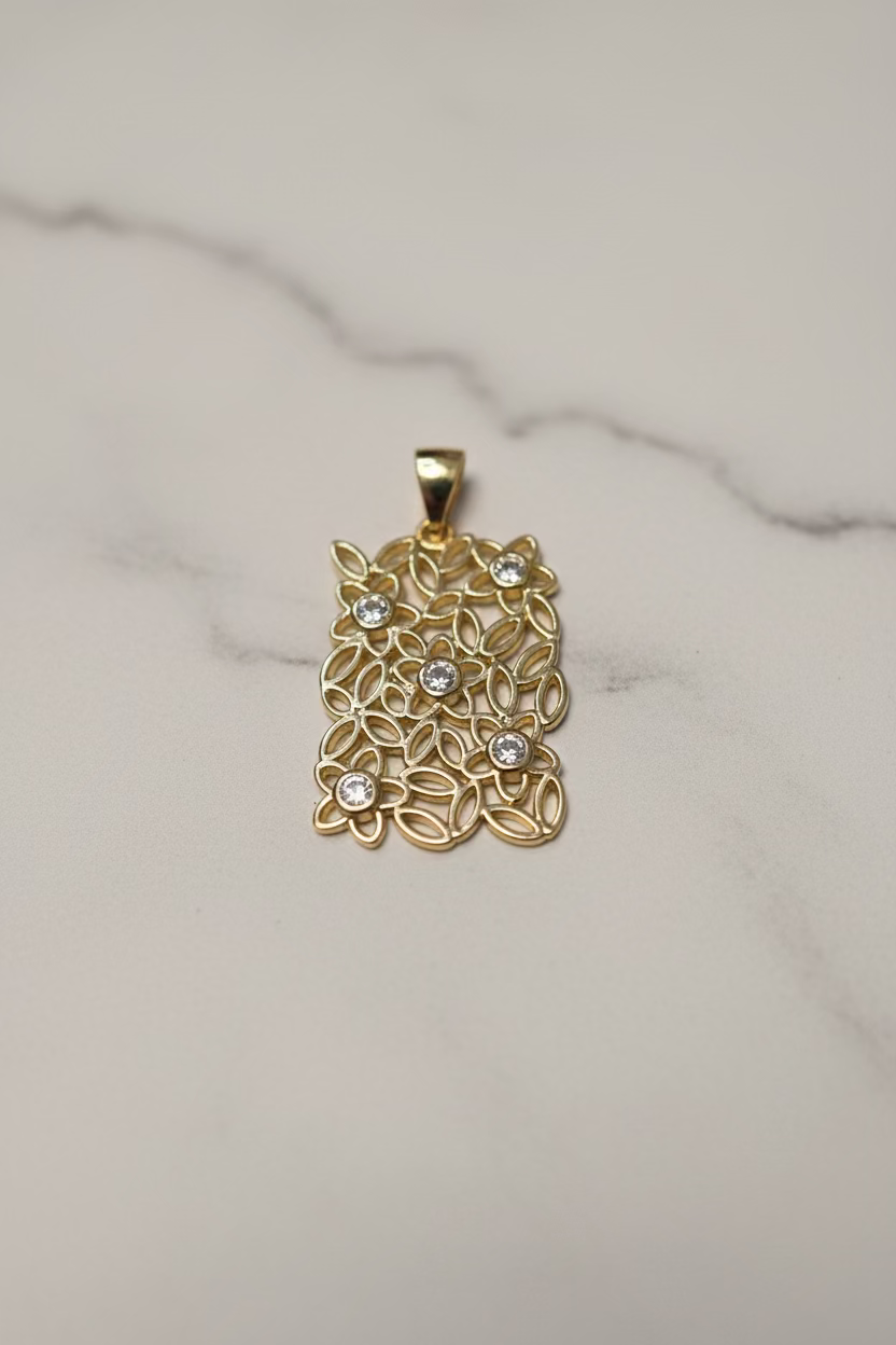 14K RECTANGULAR OPENWORK FLORAL PENDANT GS-21500001