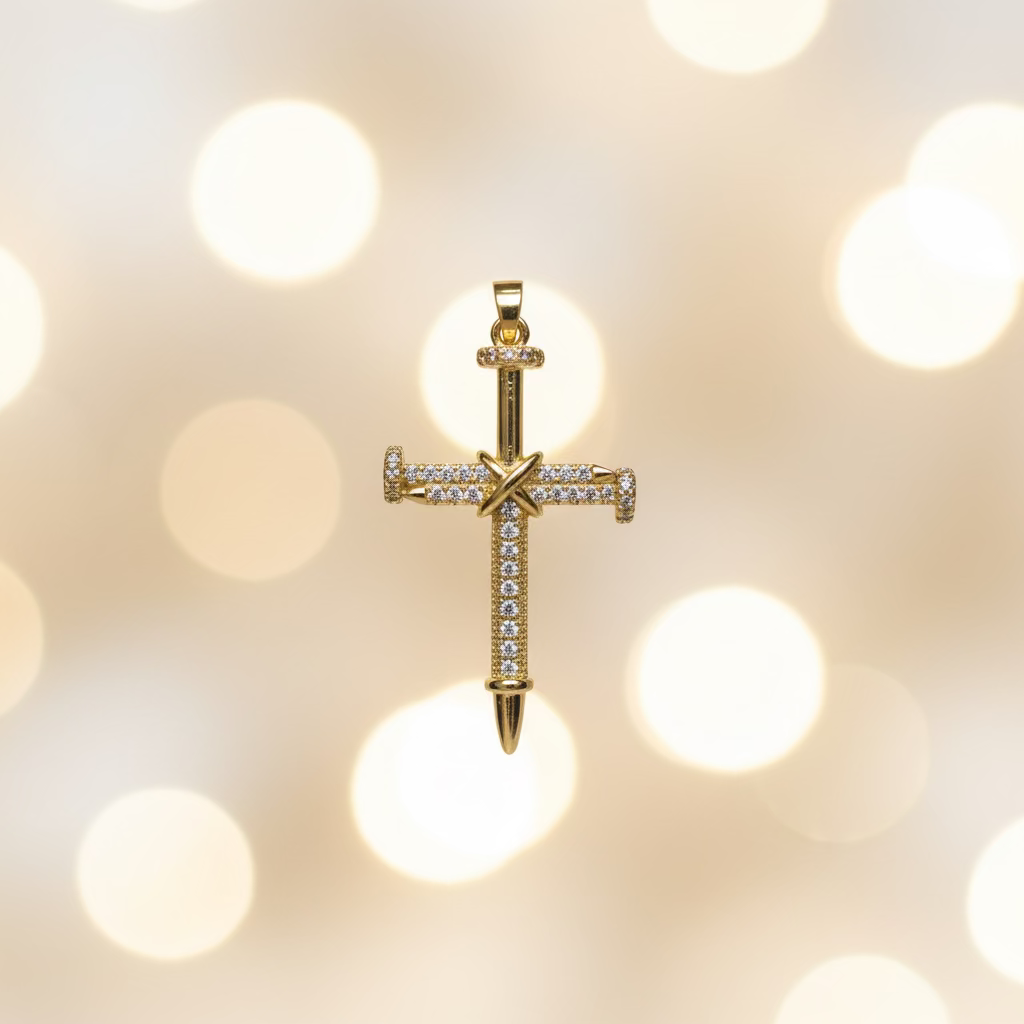 14K ICED-OUT NAIL CROSS PENDANT