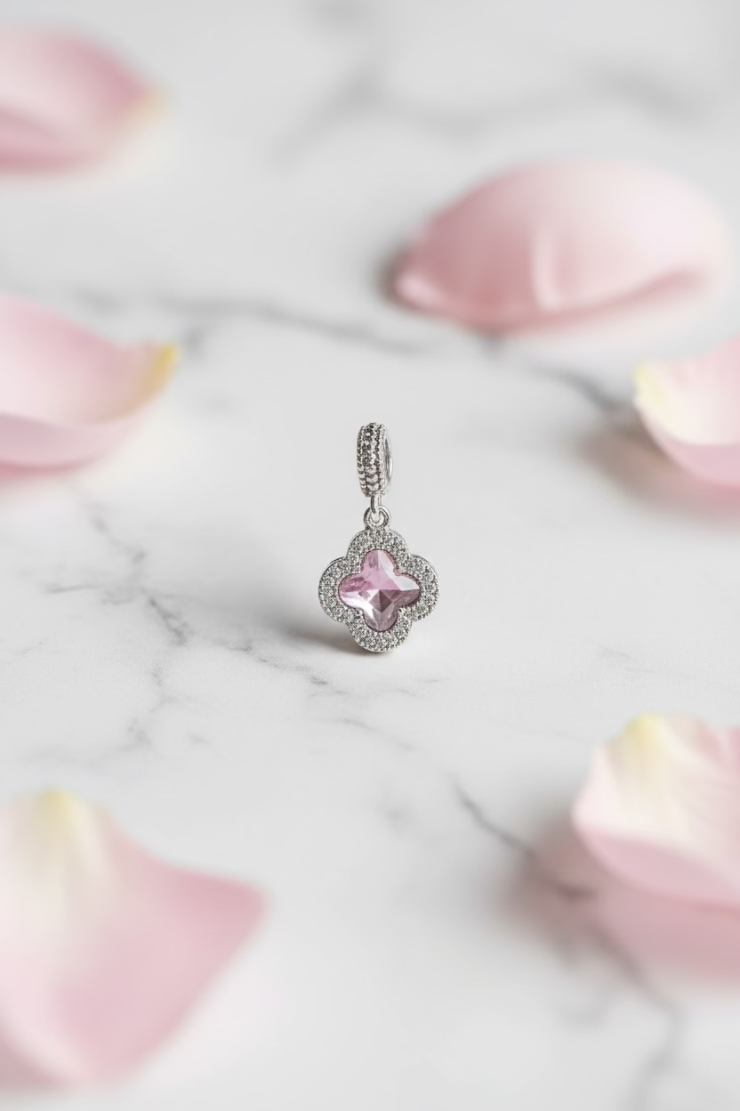 WHG PINK QUATREFOIL CROSS FAITH DANGLE CHARM PANDORA