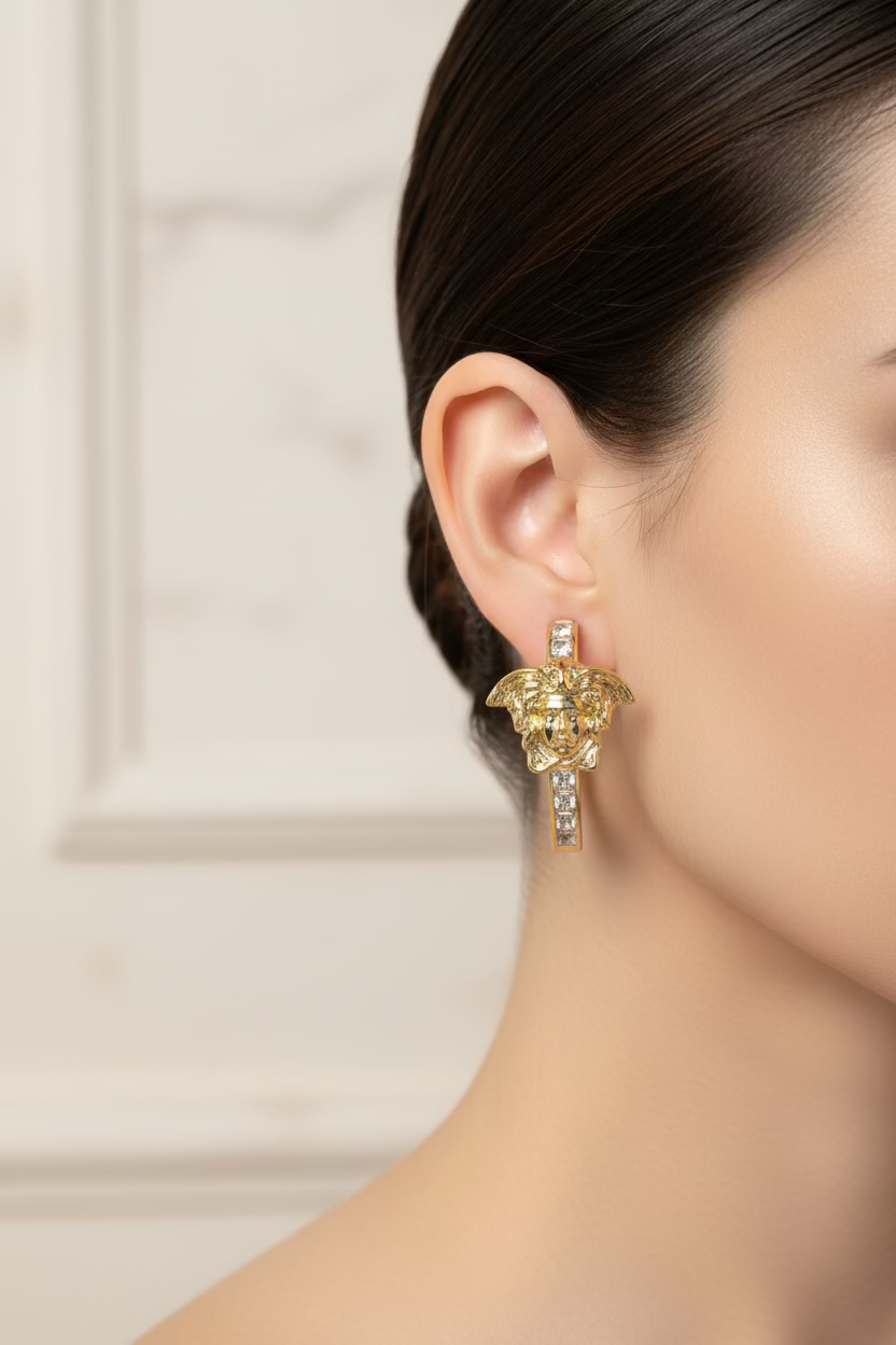14K MEDUSA HEAD CRYSTAL HOOP EARRINGS SH2772A