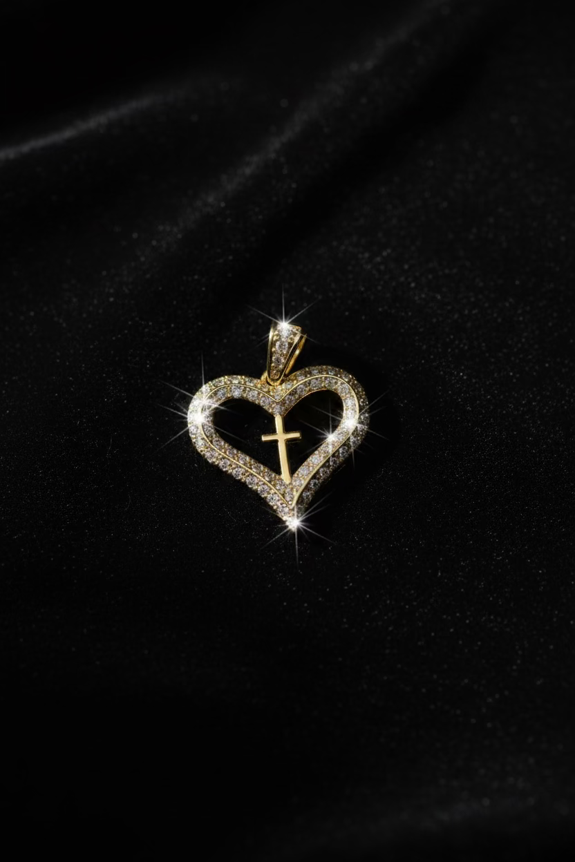 14K HEART AND CROSS PENDANT