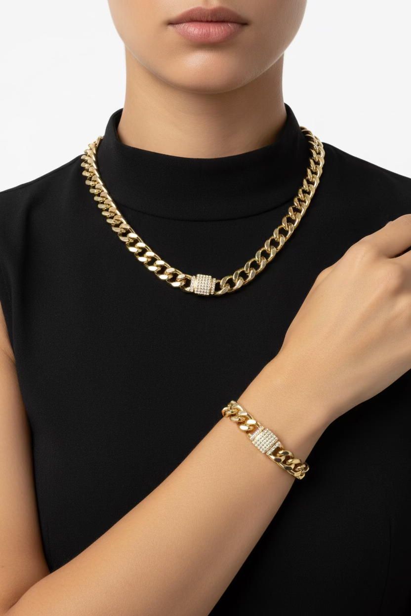 14K MONACO CUBAN LINK CHAIN AND BRACELET SET X001135297