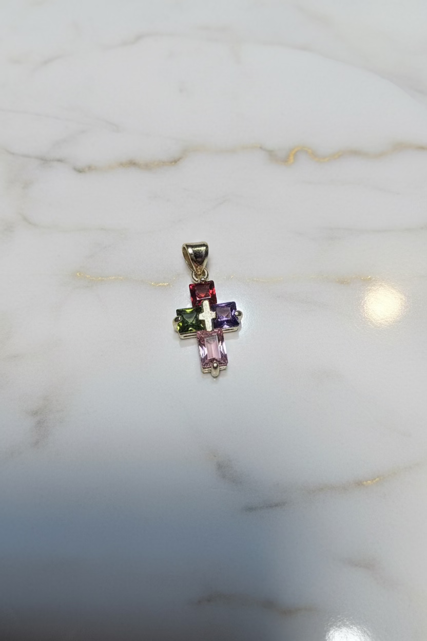 14K MULTI-COLOR BAGUETTE CRYSTAL CROSS PENDANT GS-06410005
