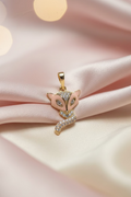 14K PINK ENAMEL FOX DANGLE PENDANT