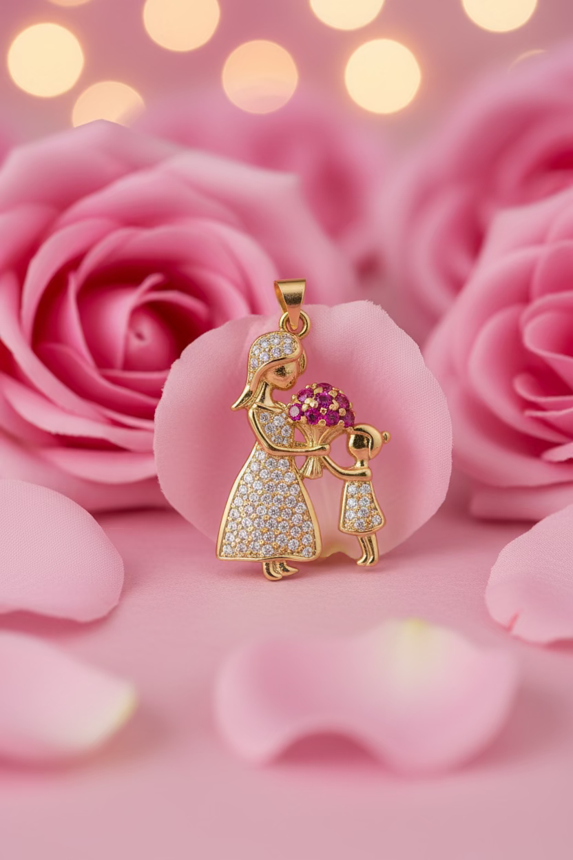 14K MOTHER AND DAUGHTER PENDANT NECKLACE