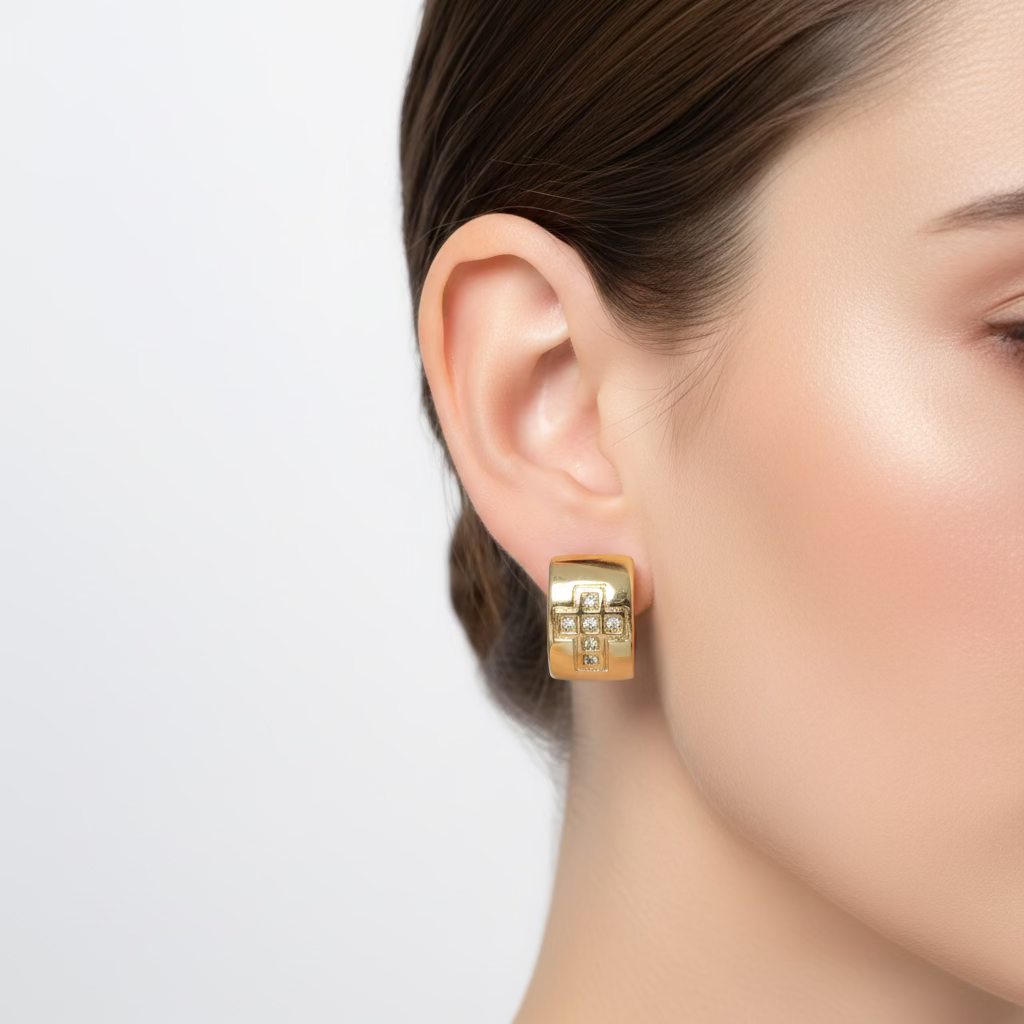 14K CROSS HUGGIE HOOP EARRINGS X001195366