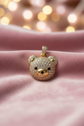 14K ICED-OUT TEDDY BEAR HEAD PENDANT