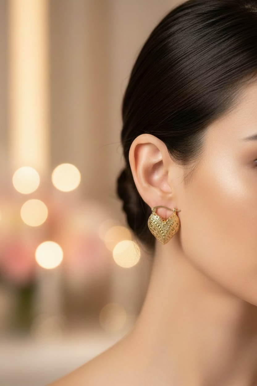 14K OPEN- WORK HEART HOOP EARRINGS R-27490001