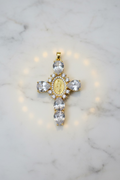 14K VIRGIN MARY CRYSTAL CROSS PENDANT
