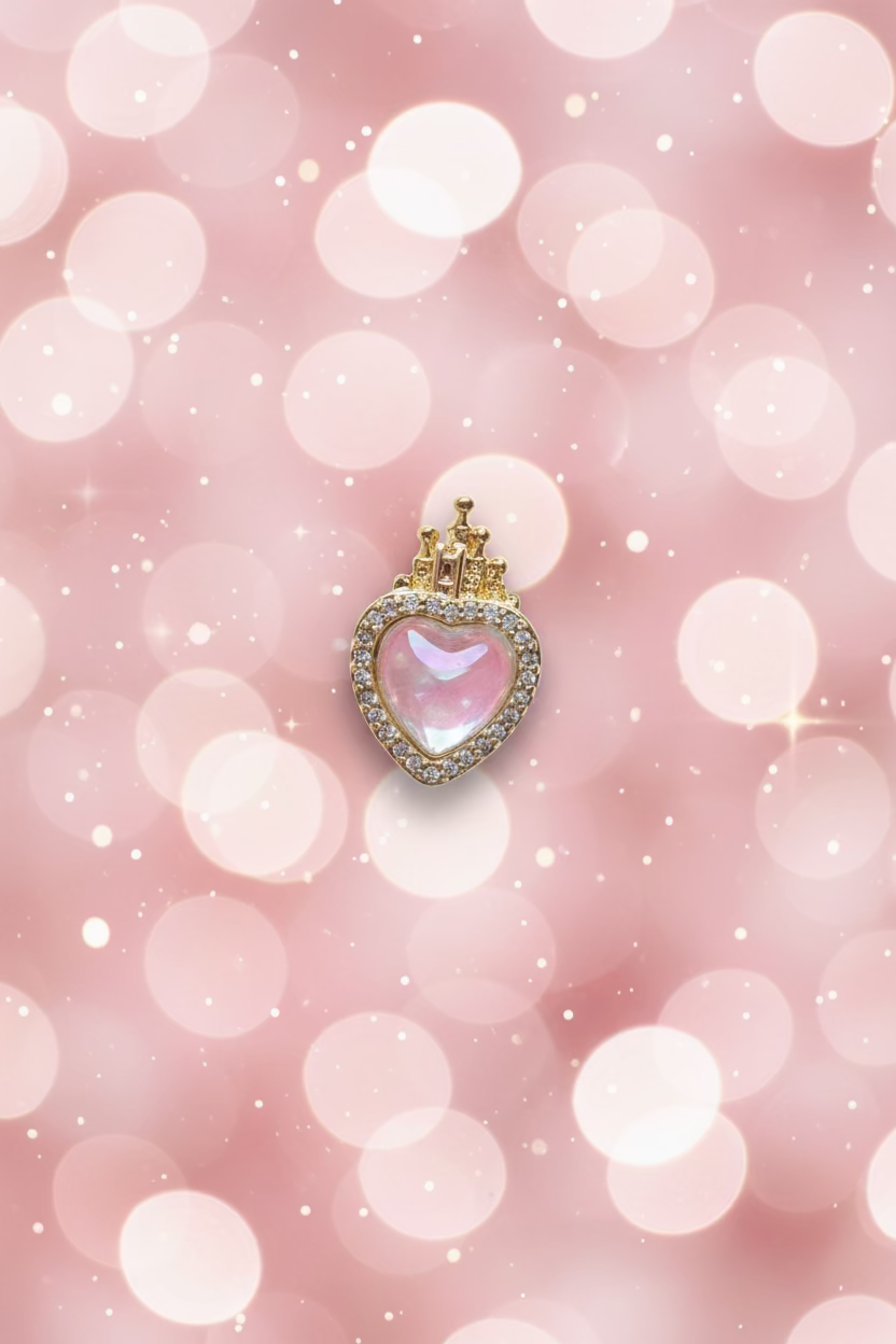14K ROYAL PRINCESS PINK OPAL HEART CROWN PENDANT PANDORA