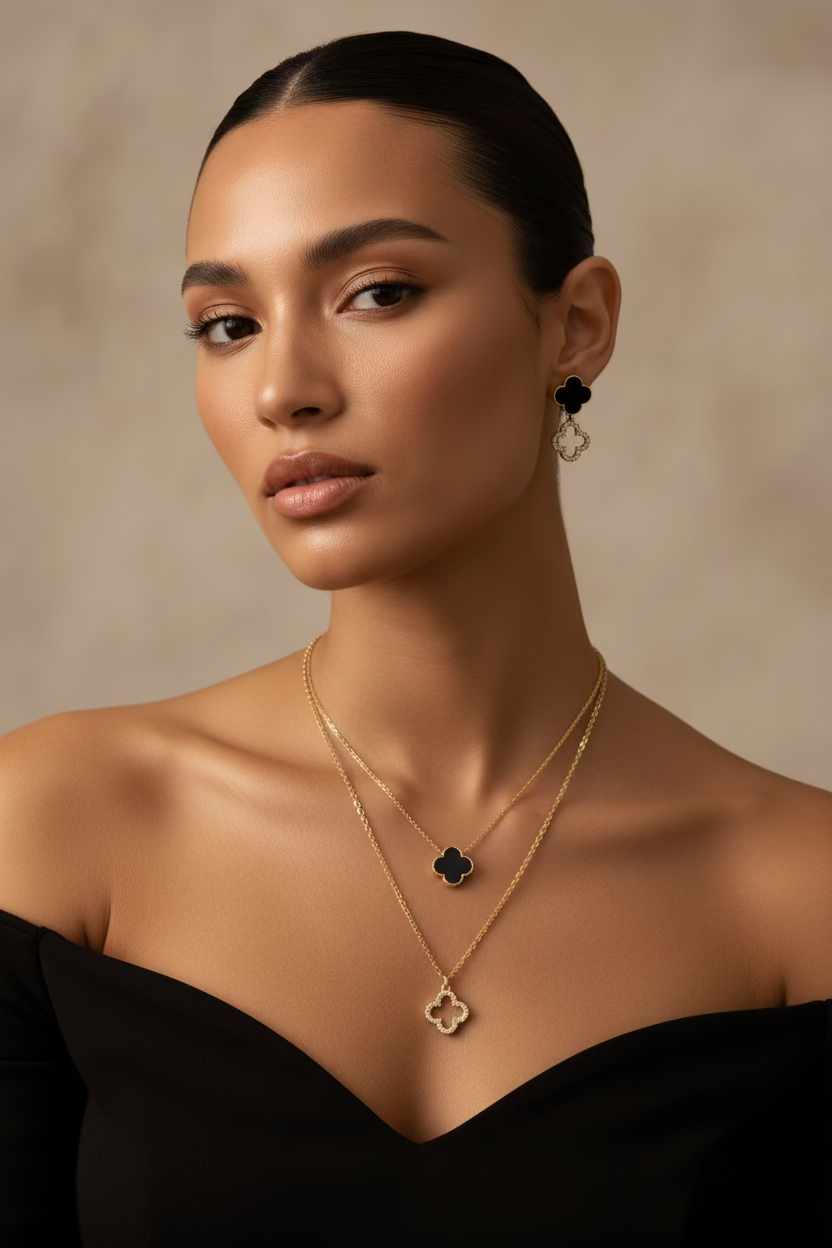 14K BLACK CLOVER DOUBLE LAYER 2PC SET CX326A