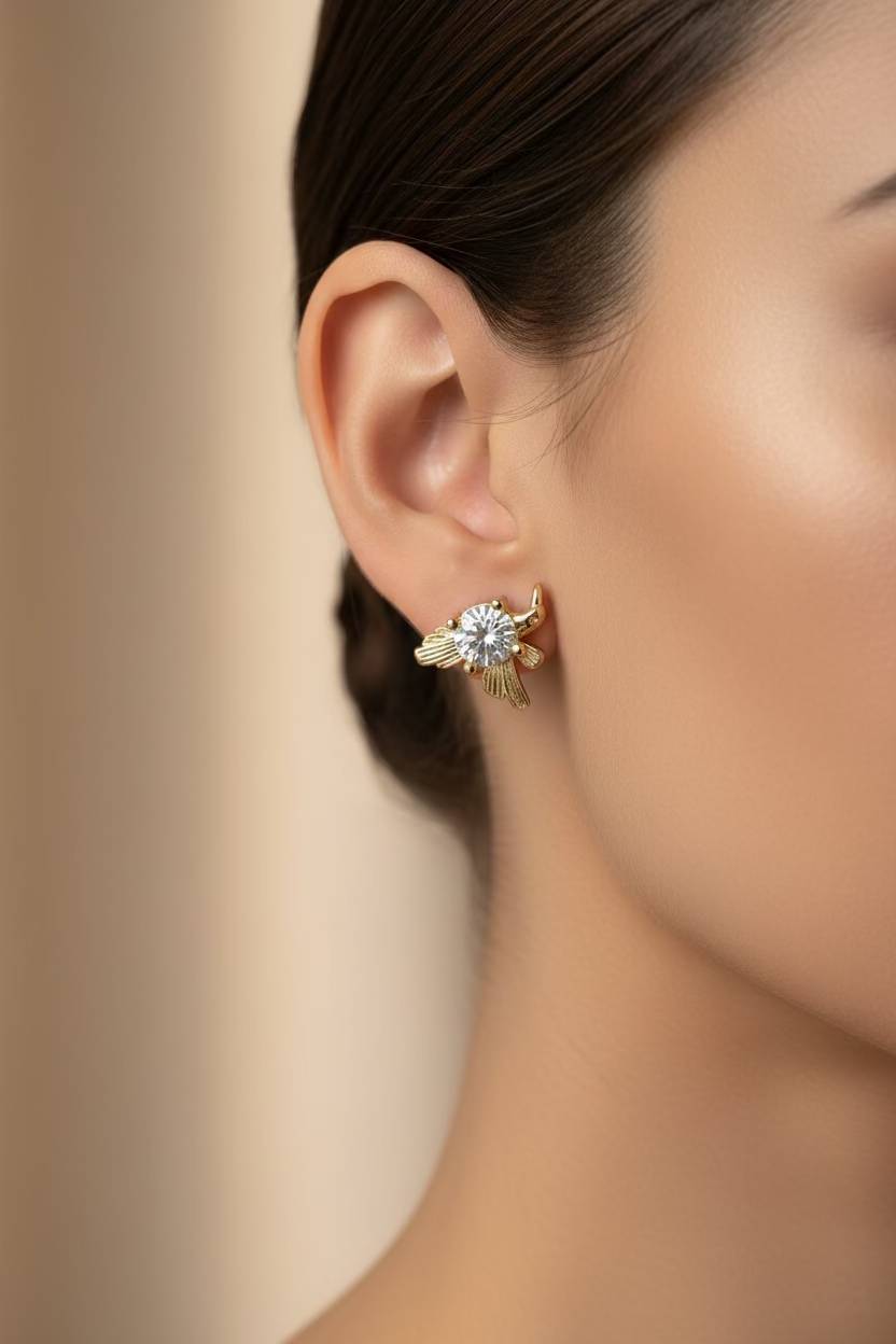 14K CLEAR HUMMINGBIRD STUD EARRINDS RK-96180001