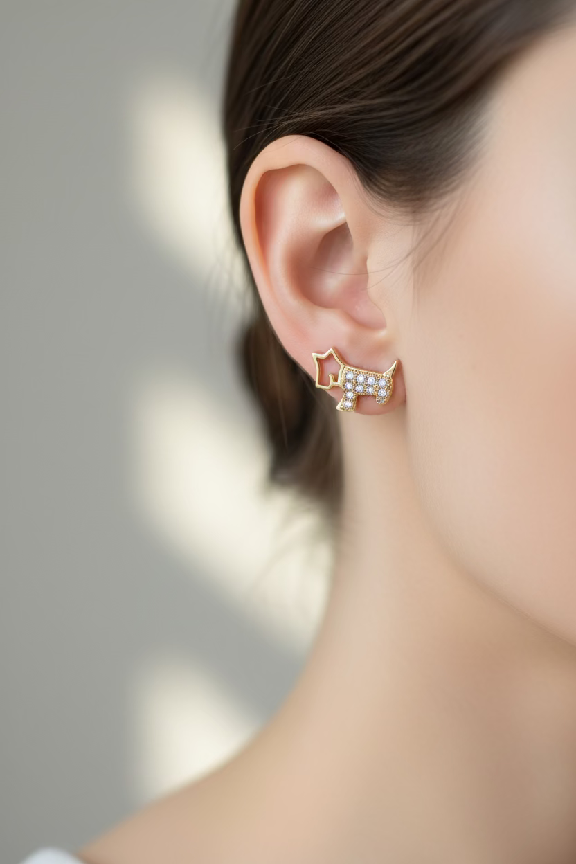 14K CLEAR SCOTTIE DOG STUD EARRINGS RK-50000002