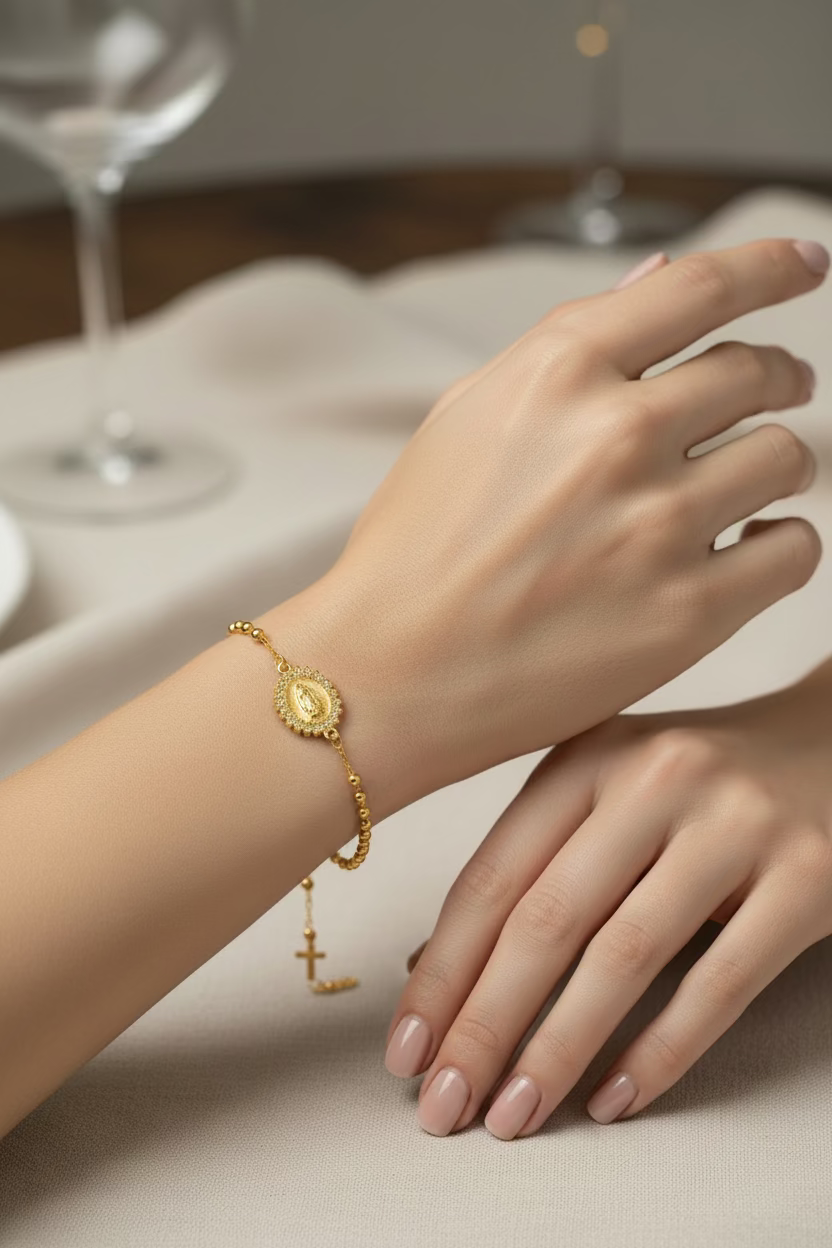 14K 3N VIRGIN MARY ROSARY BRACELET 3N-19CM CS-17650001