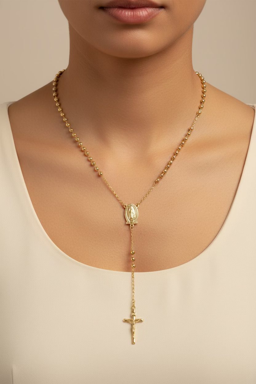 14K 4N VIRGIN MARY OUR LADY OF GUADALUPE ROSARY NECKLACE 4N-60CM LA-01510002