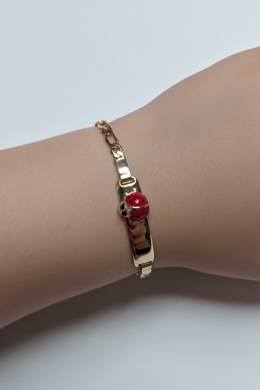 14K LADYBUG NAMEPLATE FIGARO YOUTH BRACELET 15CM PS-00890001