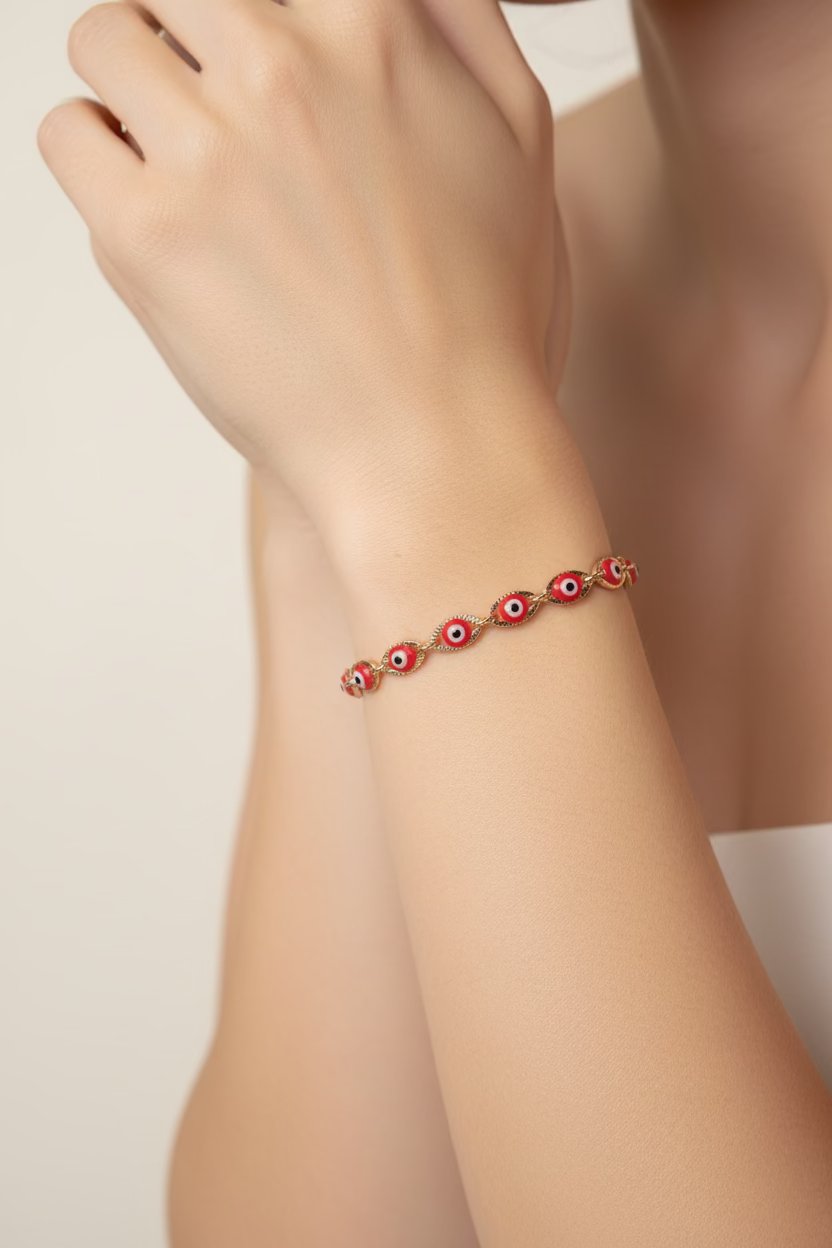 14K RED EVIL EYE LINK BRACELET 6N 19CM LCC-39830016