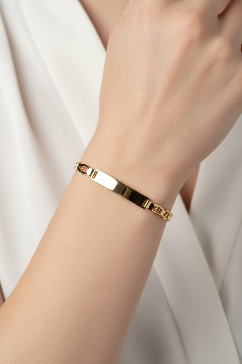 14K 8N FLAT MARINER NAMEPLATE LINK BRACELET 8N-6N PS-01590003