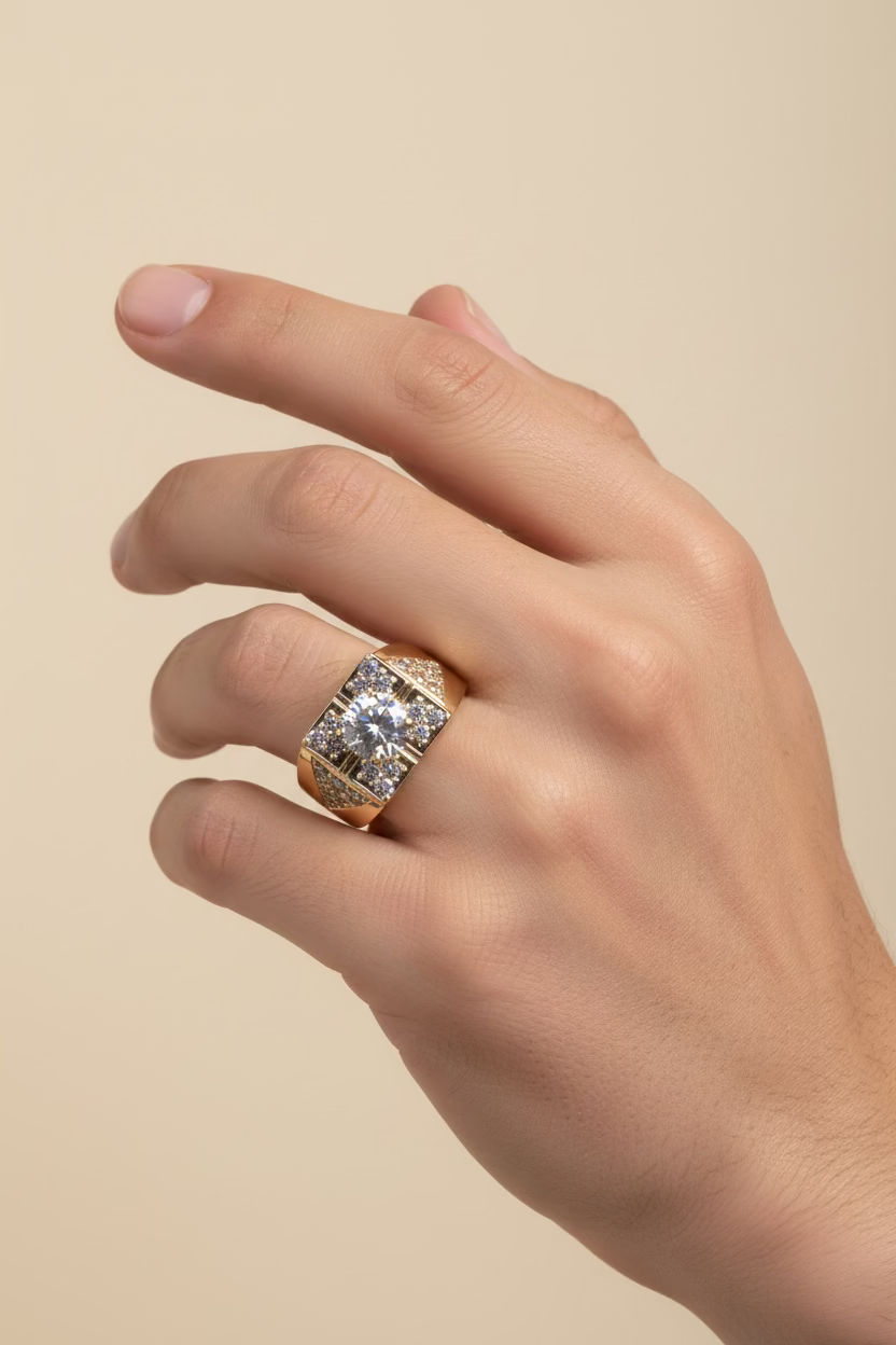 14K MENS ROUND-CUT CENTER STONE RING X001170097