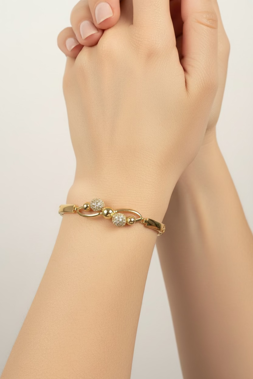 14K ORB ELEMENTS "CZ" RECTANGULAR LINKS BRACELET ZM