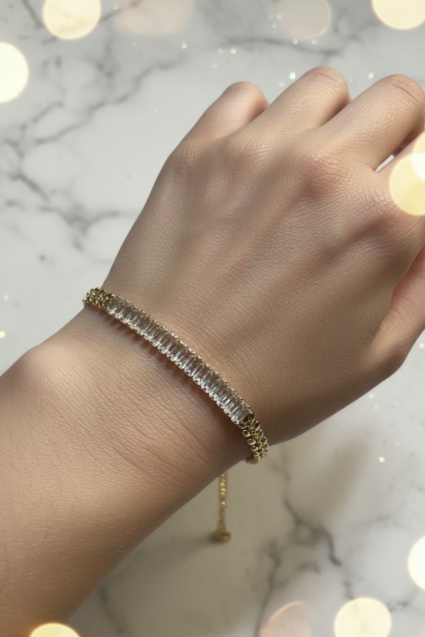 14K RECTANGULAR CLEAR STONES TENNIS BRACELET ZM