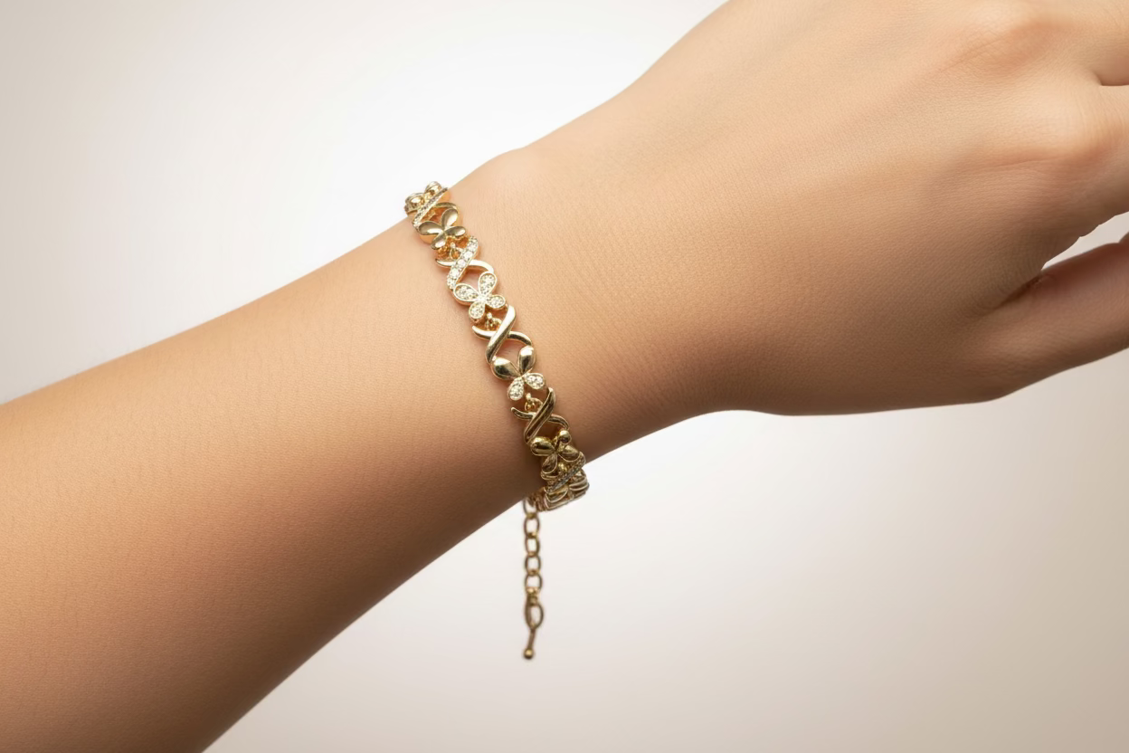 14K FLOWER-THEMED LINK BRACELET ZM