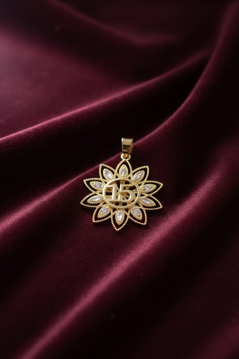 14K SWEET 15 FLOWER DESIGN PENDANT