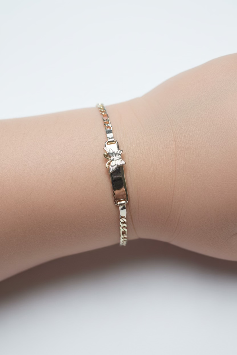 14K WHITE BUTTERFLY NAMEPLATE FIGARO YOUTH BRA BRACELET 15CM PS-00570006