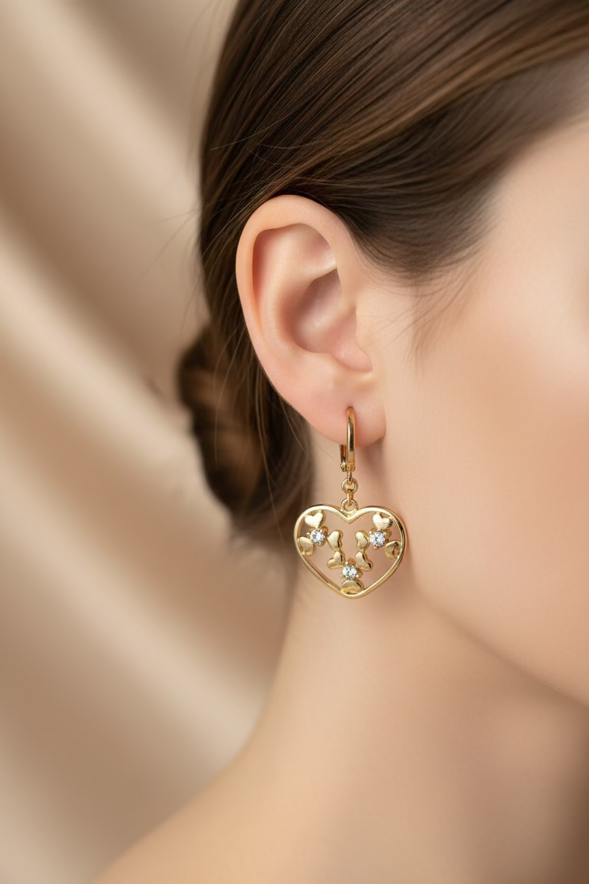 14K PLATED HEART HOOP DANGLE EARRING X001267486