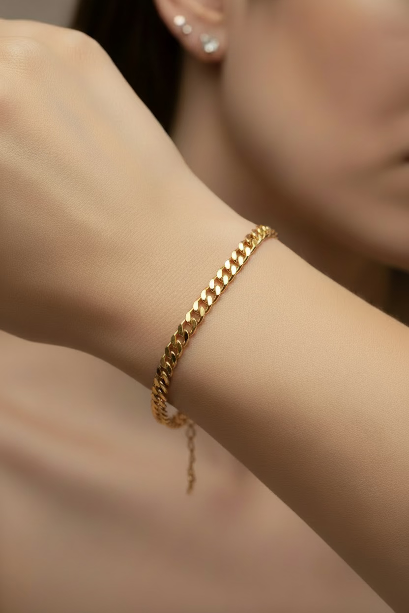 14K 7IN+3EXT PLATED CLASSIC CUBAN LINK CHAIN BLACELET 18CM+3EXT X001195715