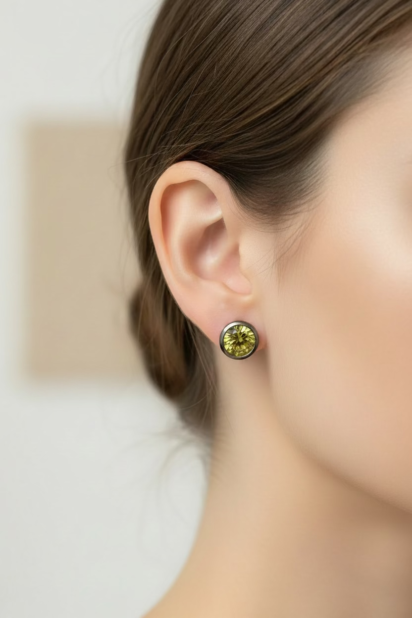 14K MEDIUM YELLOW BEZEL-SET ROUND GEMSTONE STUD EARRING X001103299