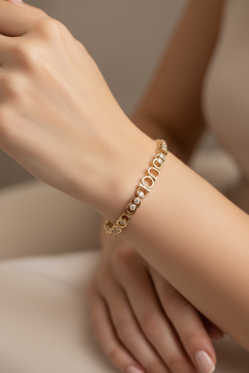 14K 21CM INSP GG CUSTOM SPELL-OUT NAME LINK BRACELET
