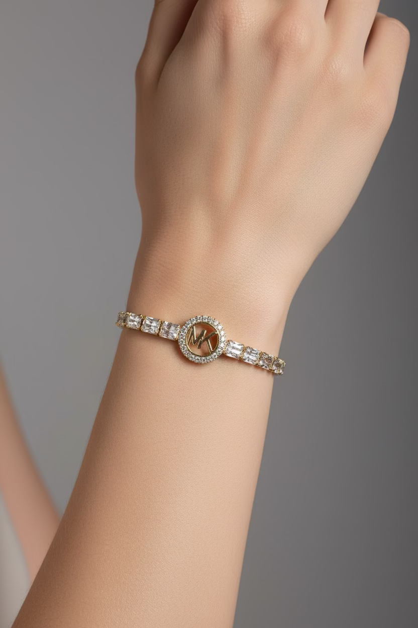 14K INSP-MK PAVE CRYSTAL TENNIS BRACELET 18CM