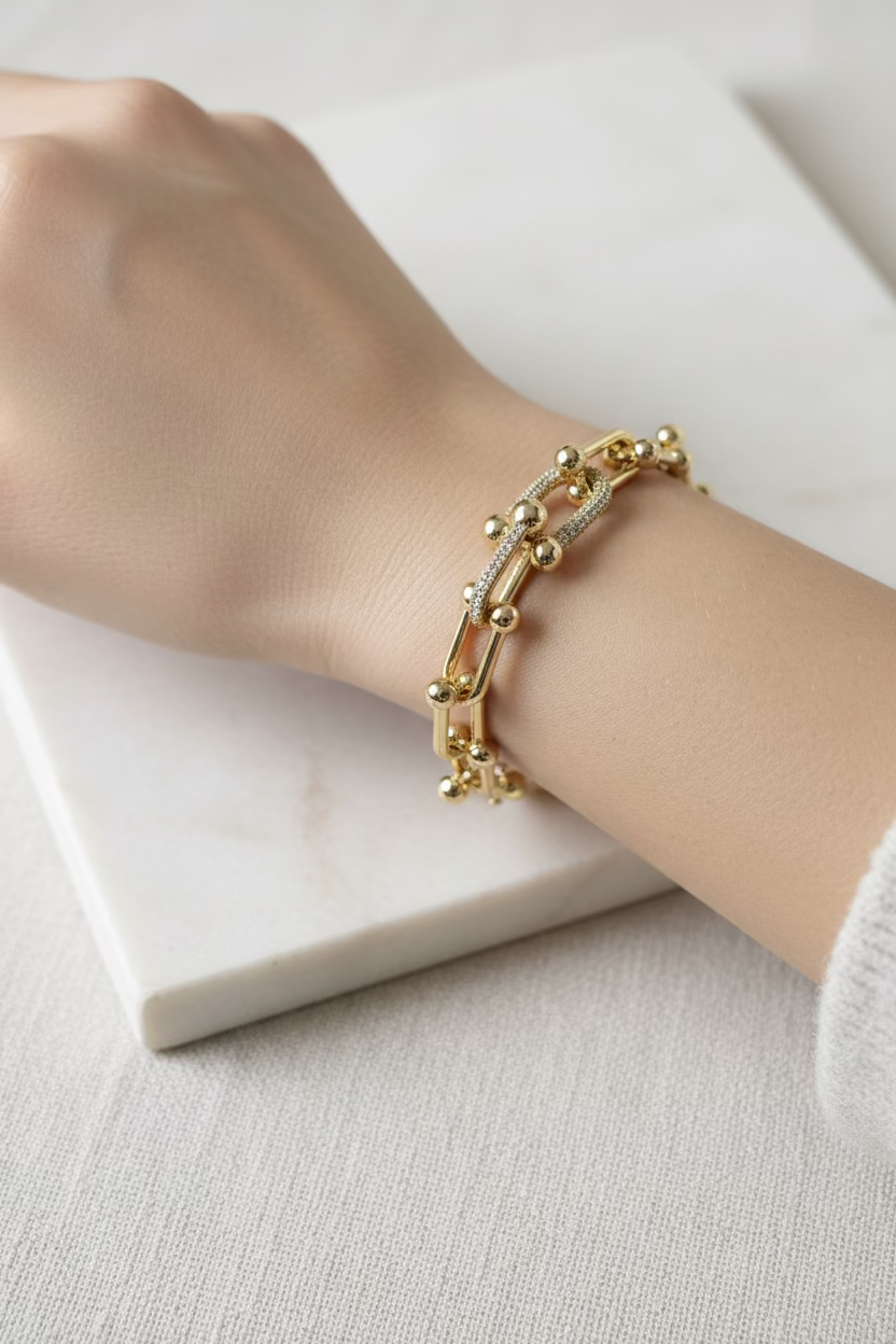 14K INSP TIFFANY HARDWEAR MEDIUM LINK BRACELET 18CM