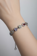 WHG 18CM MULTI-COLORED GEMSTONE HALO LINK BRACELET 18CM MS-27550005