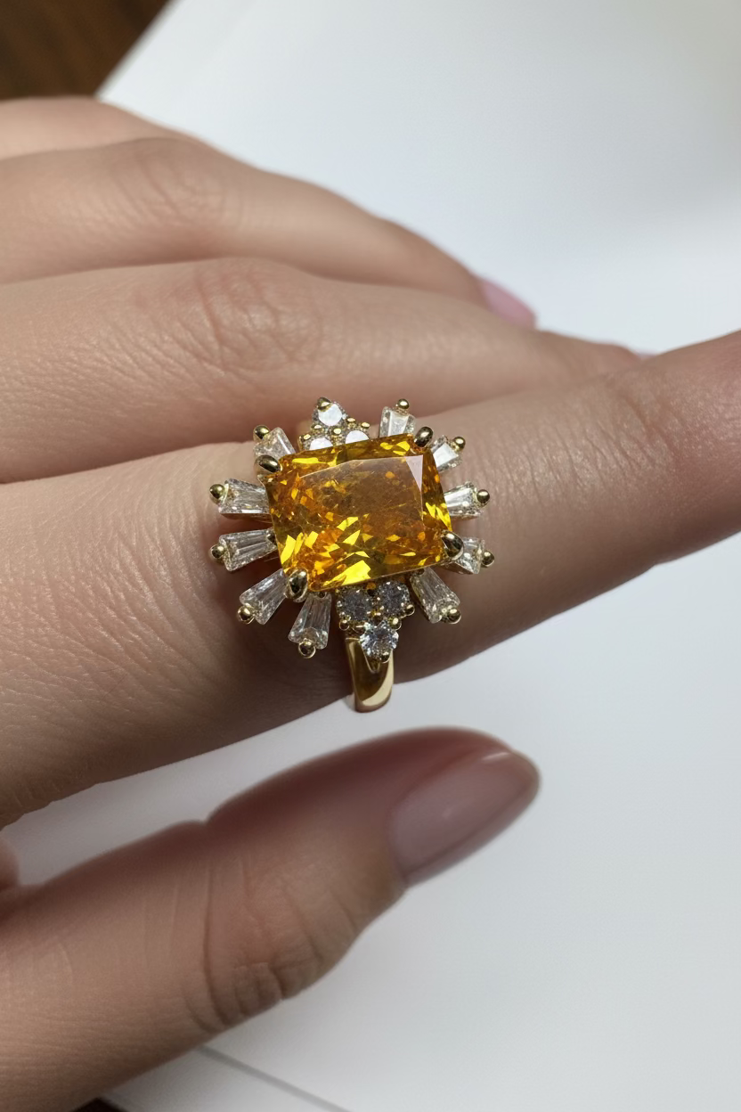 14K RADIANT-CUT YELLOW GEMSTONE BALLERINA COCKTAIL RING NB-01860032