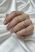 14K PINK HEART SOLITARE PAVE RING