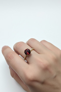 14K ROUND-CUT DARK RED GEMSTONE SOLITAIRE RING WITH A PAVE BAND NB-00970055