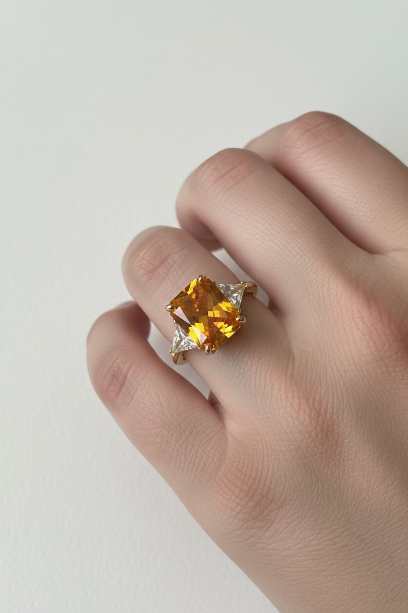 14KTHREE-STONE VIBRANT YELLOW RADIANT CUT RING NB-02120018