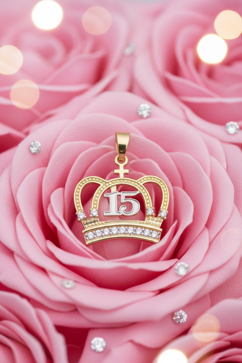 14K QUINCEAÑERA SWEET 15 CROWN PENDANT
