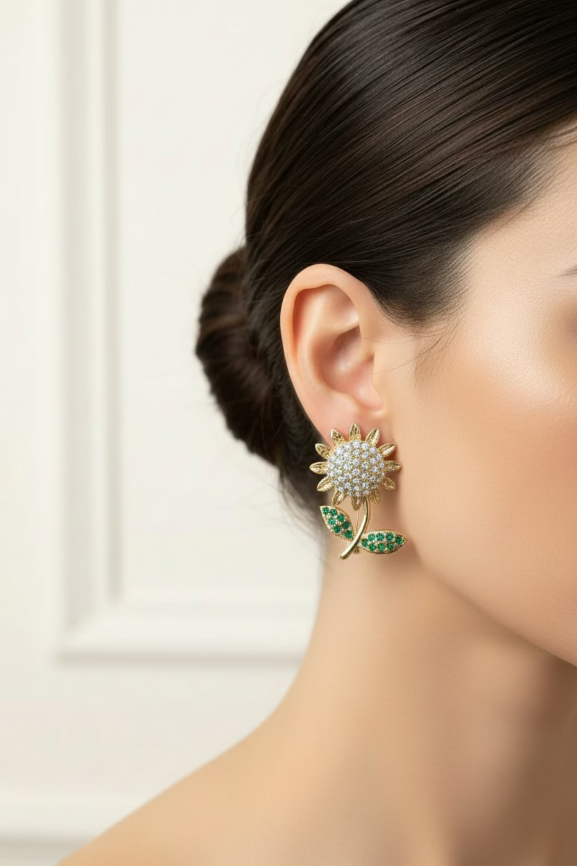 14K SUNFLOWER STUD EARRING