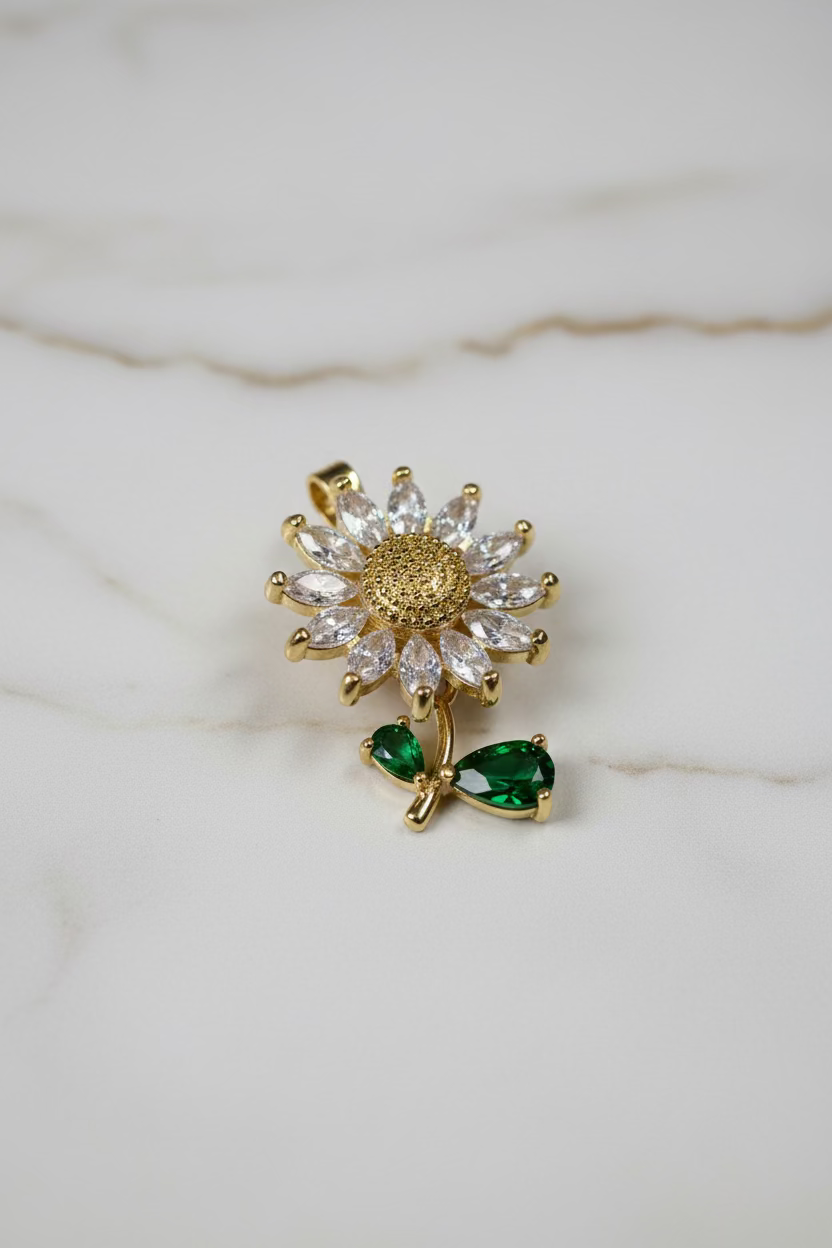 14K SUNFLOWER SPINNER PENDANT