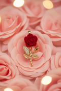 14K RED VELVET ROSE PENDANT