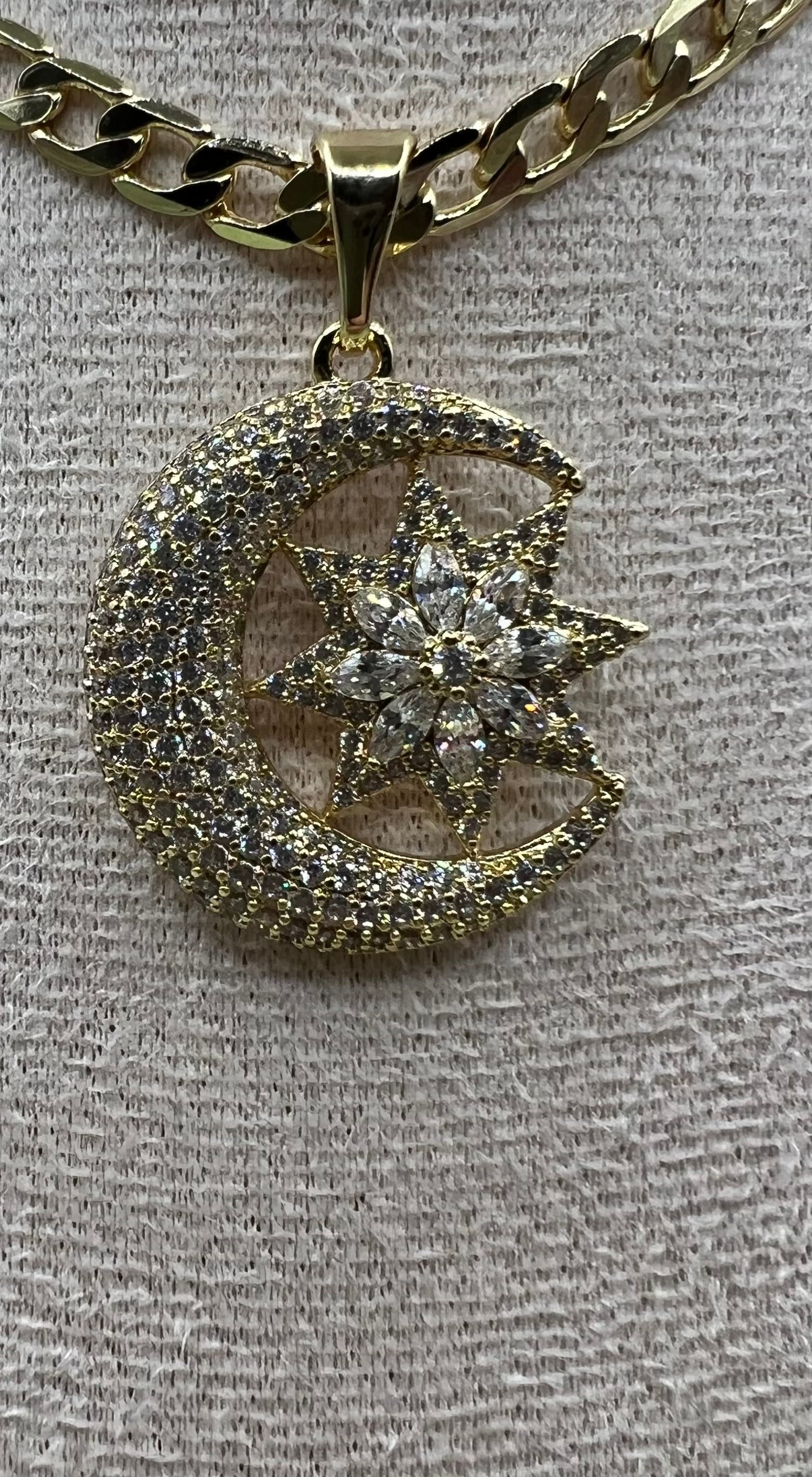 14K Sun & Moon Bling Pendant