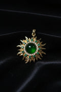 14K GREEN JADE CELESTIAL SUNBURST PENDANT